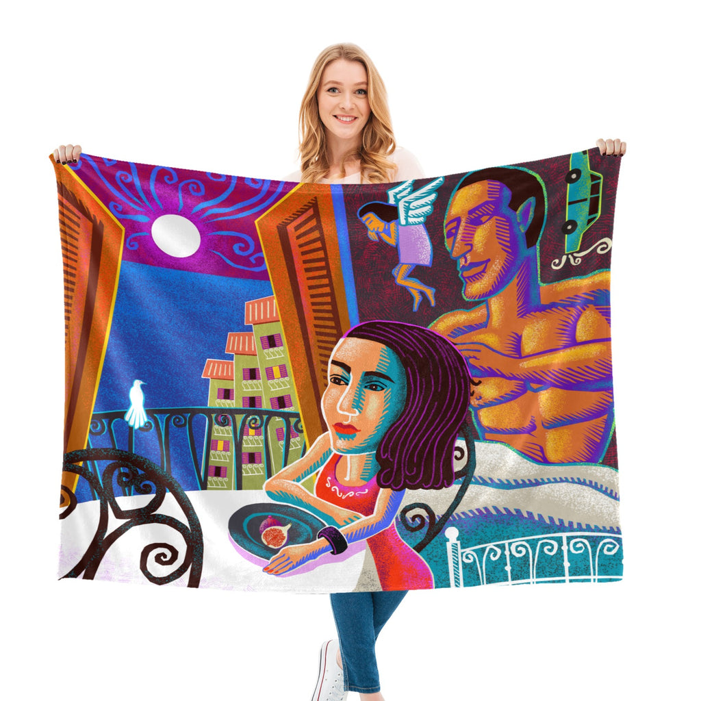 Celestial Throw Blanket – Lady and Moon Boho Fleece, 60x50 Inch, Ultra-Soft, Machine Washable