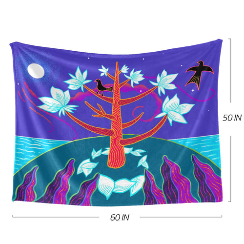 Botanical Throw Blanket – Magnolia Boho Fleece, 60x50 Inch, Ultra-Soft, Machine Washable