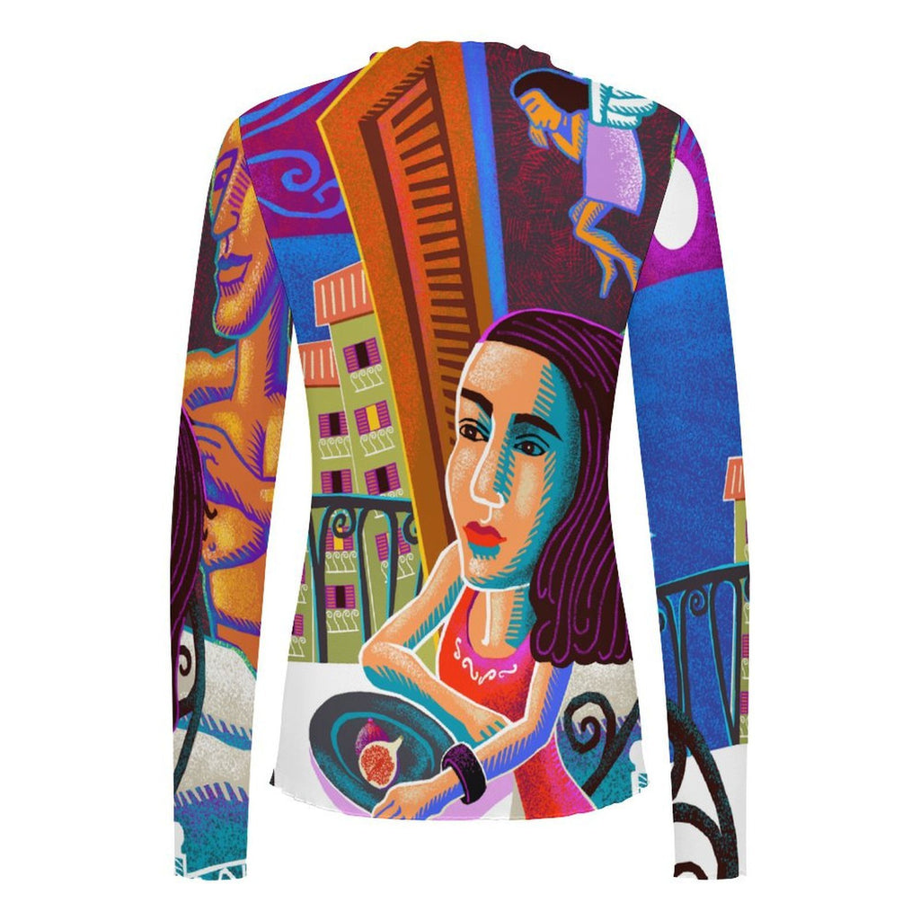 Lady and Moon High Neck Long Sleeved Mesh Top