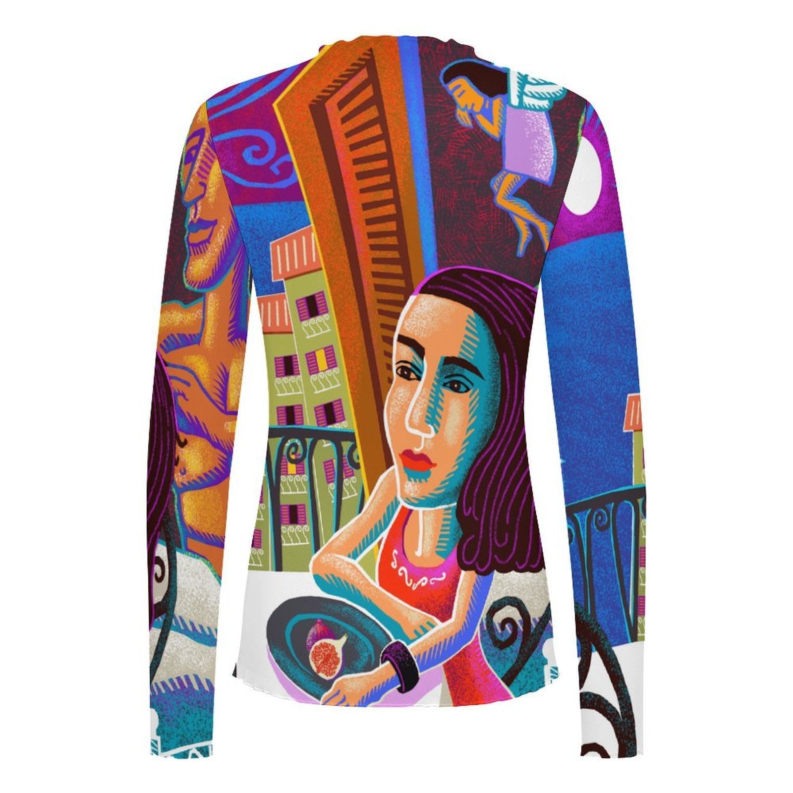 Lady and Moon High Neck Long Sleeved Mesh Top