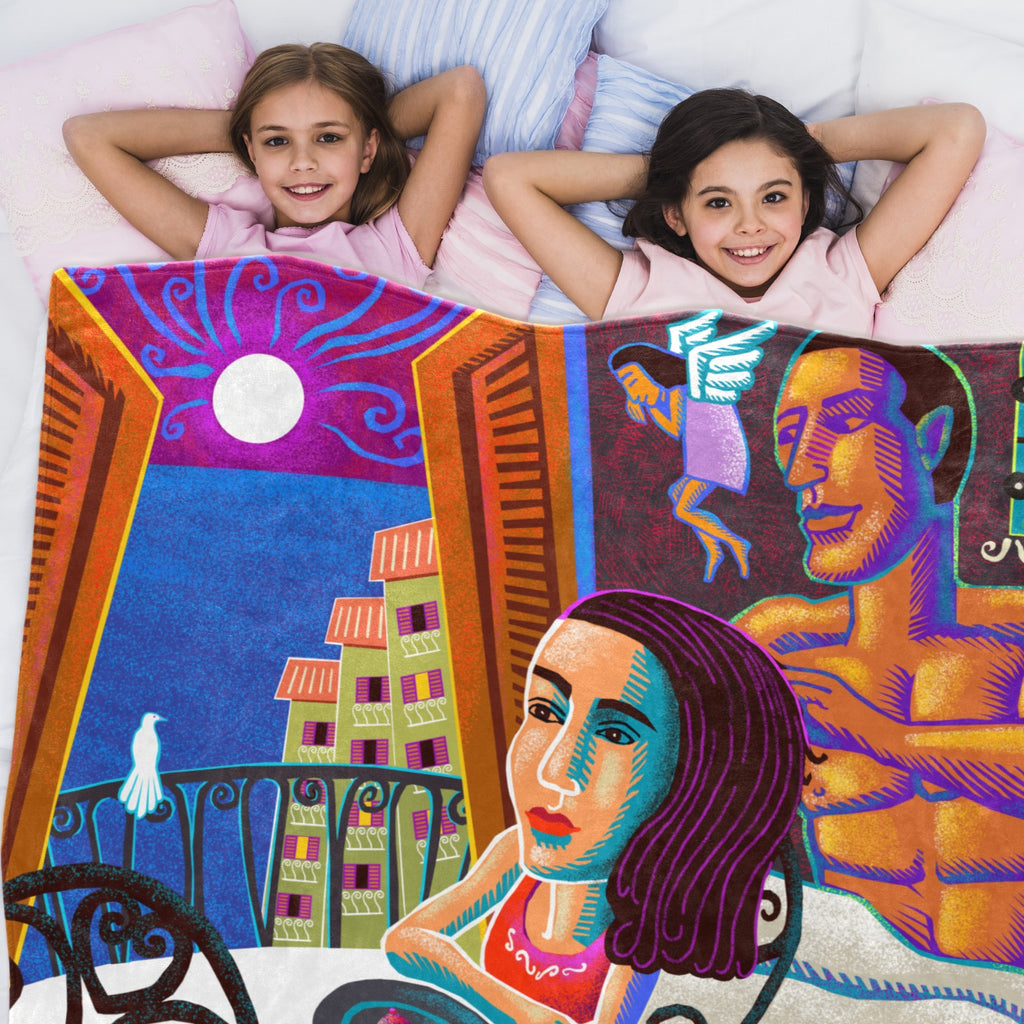 Celestial Throw Blanket – Lady and Moon Boho Fleece, 60x50 Inch, Ultra-Soft, Machine Washable