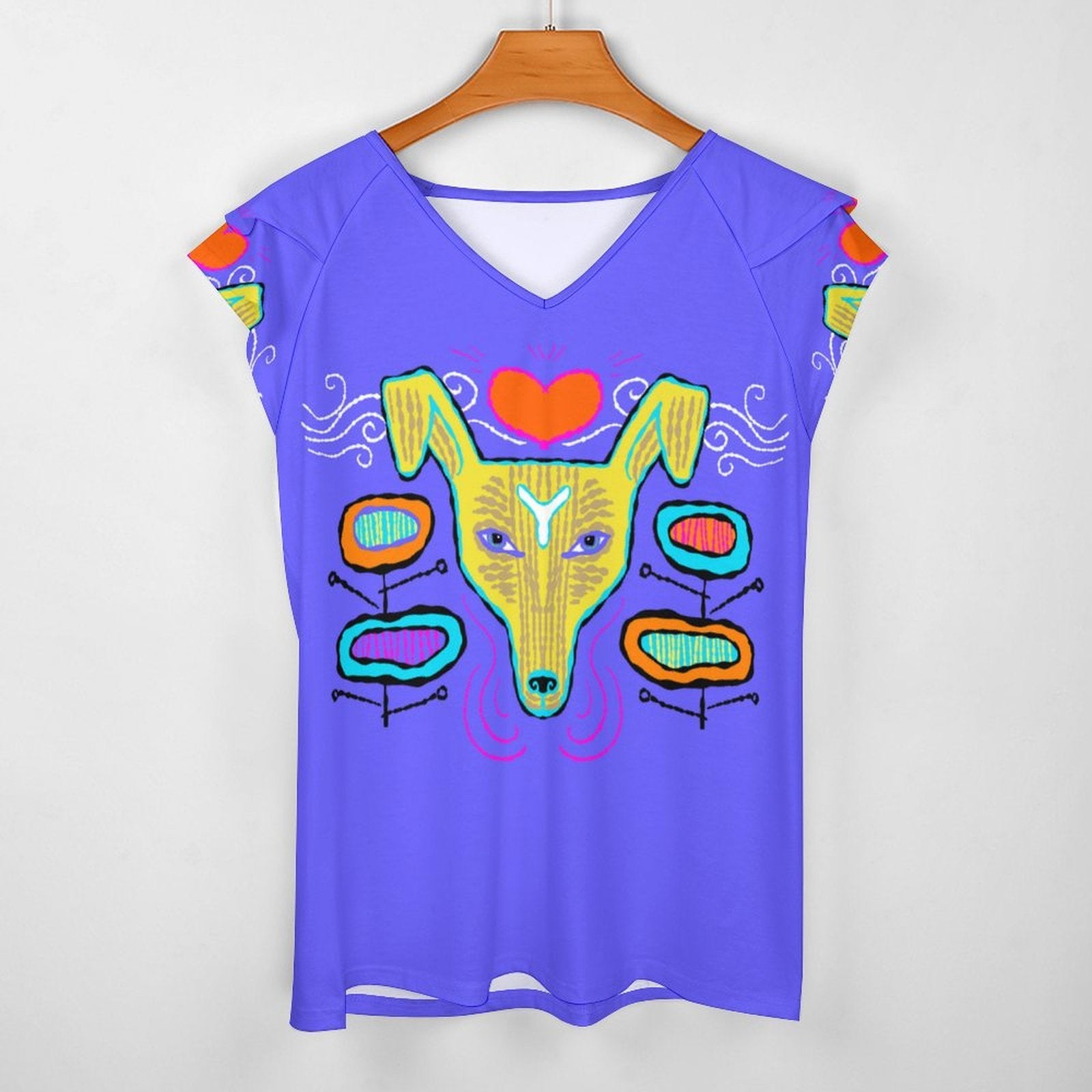 Yallow Dog T-Shirt Women's Ruffle Sleeve V-Neck T-Shirt