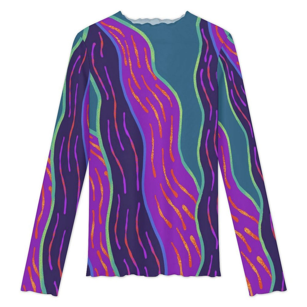 Botanical High Neck Long Sleeved Mesh Top