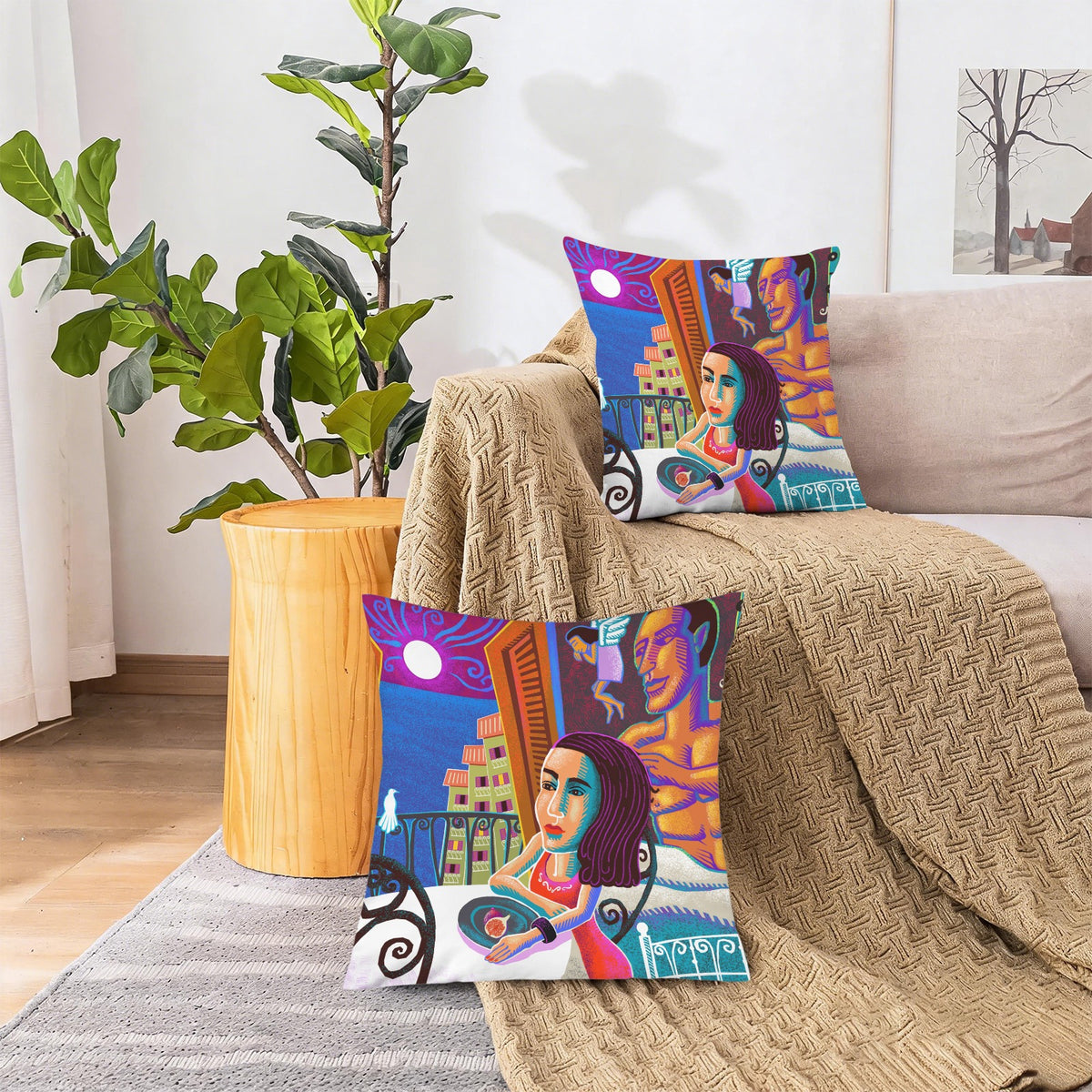 Velvet Pillow Cases 18x18 Inch – Lady and Moon Print