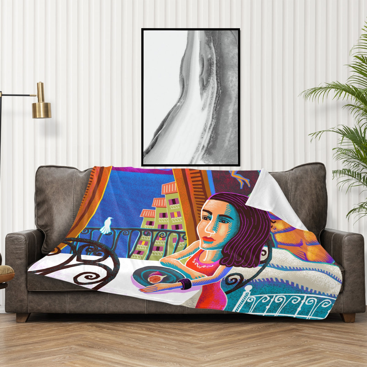 Celestial Throw Blanket – Lady and Moon Boho Fleece, 60x50 Inch, Ultra-Soft, Machine Washable