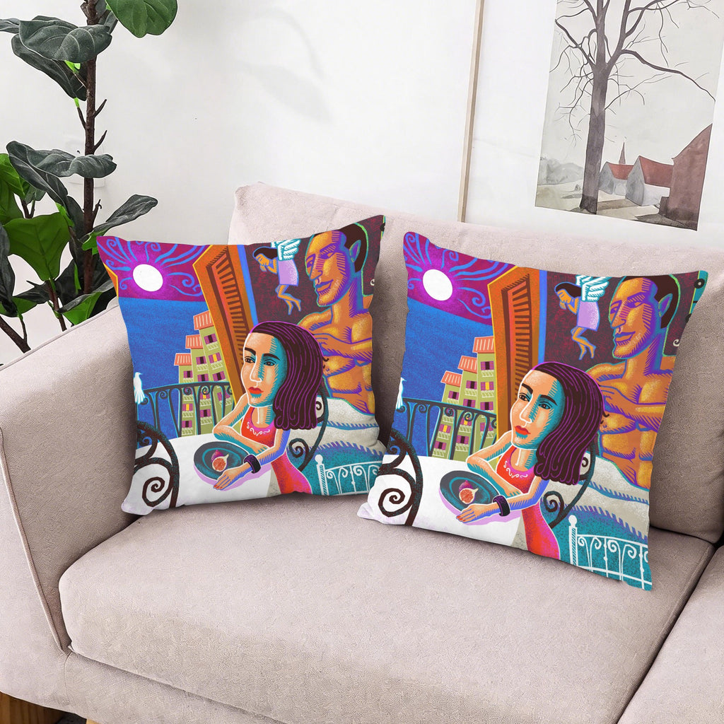 Velvet Pillow Cases 18x18 Inch – Lady and Moon Print