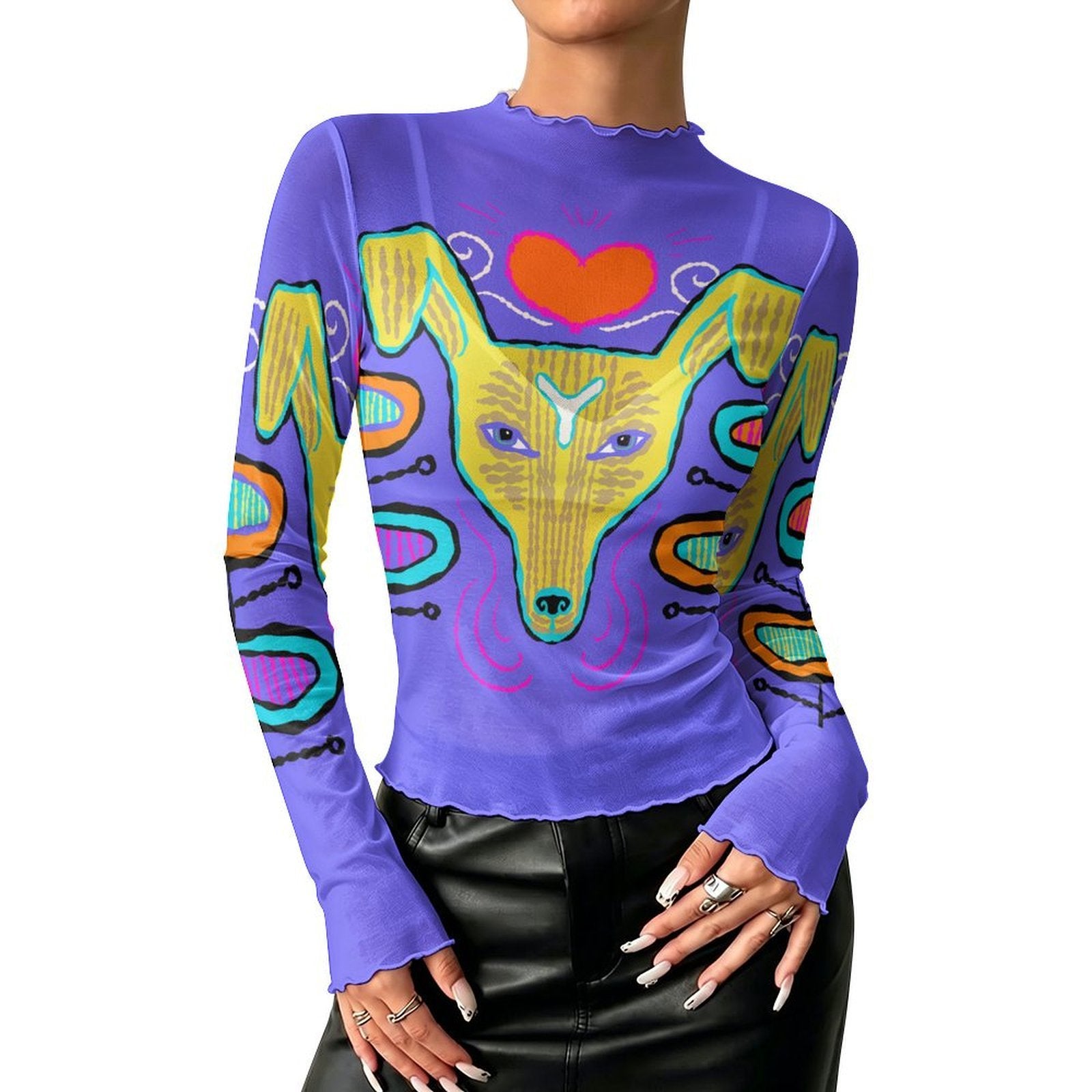 Yallow Dog High Neck Long Sleeved Mesh Top