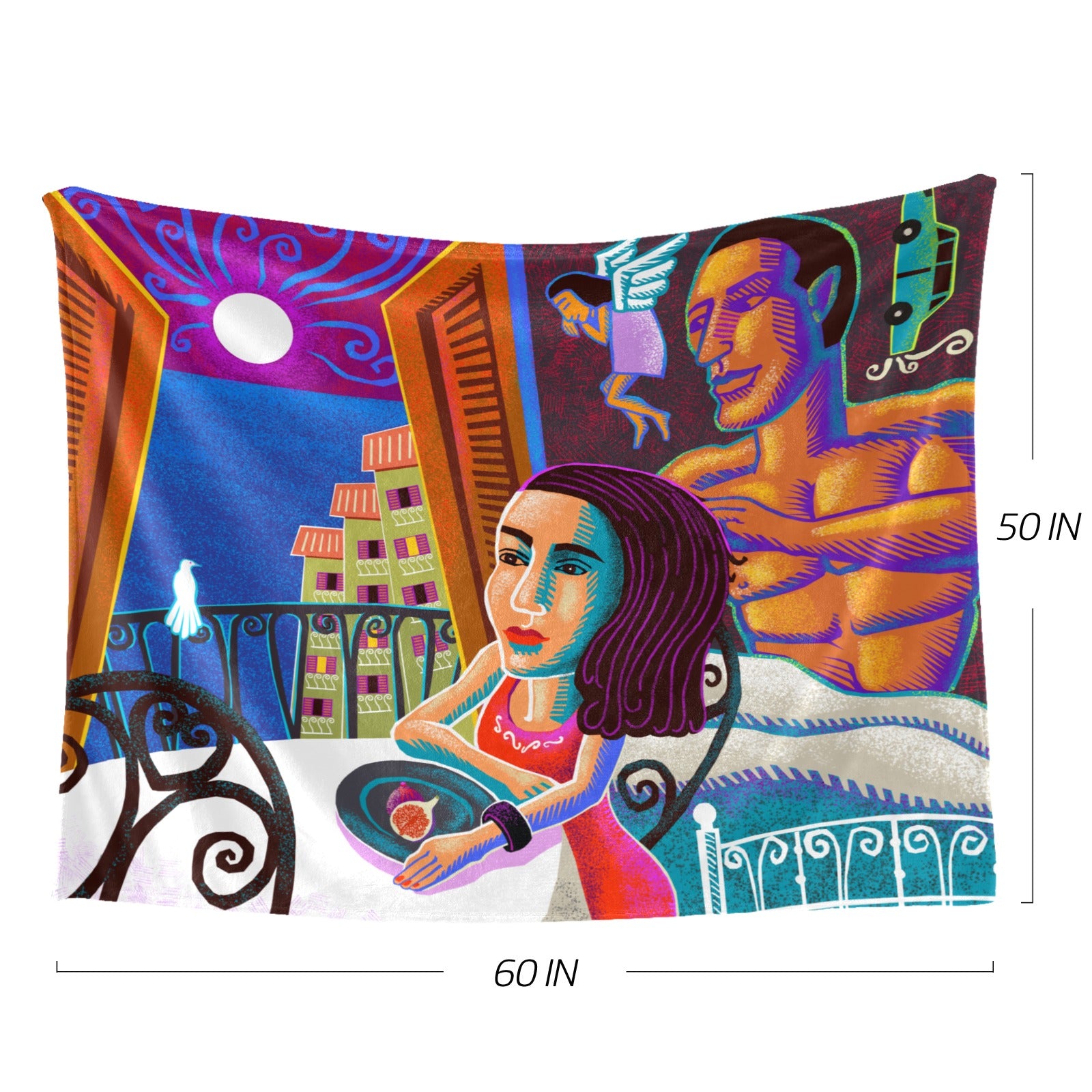 Micro Fleece Throw Blanket 60x50 Inch – Lady and Moon Celestial Print, Ultra-Soft, Machine Washable