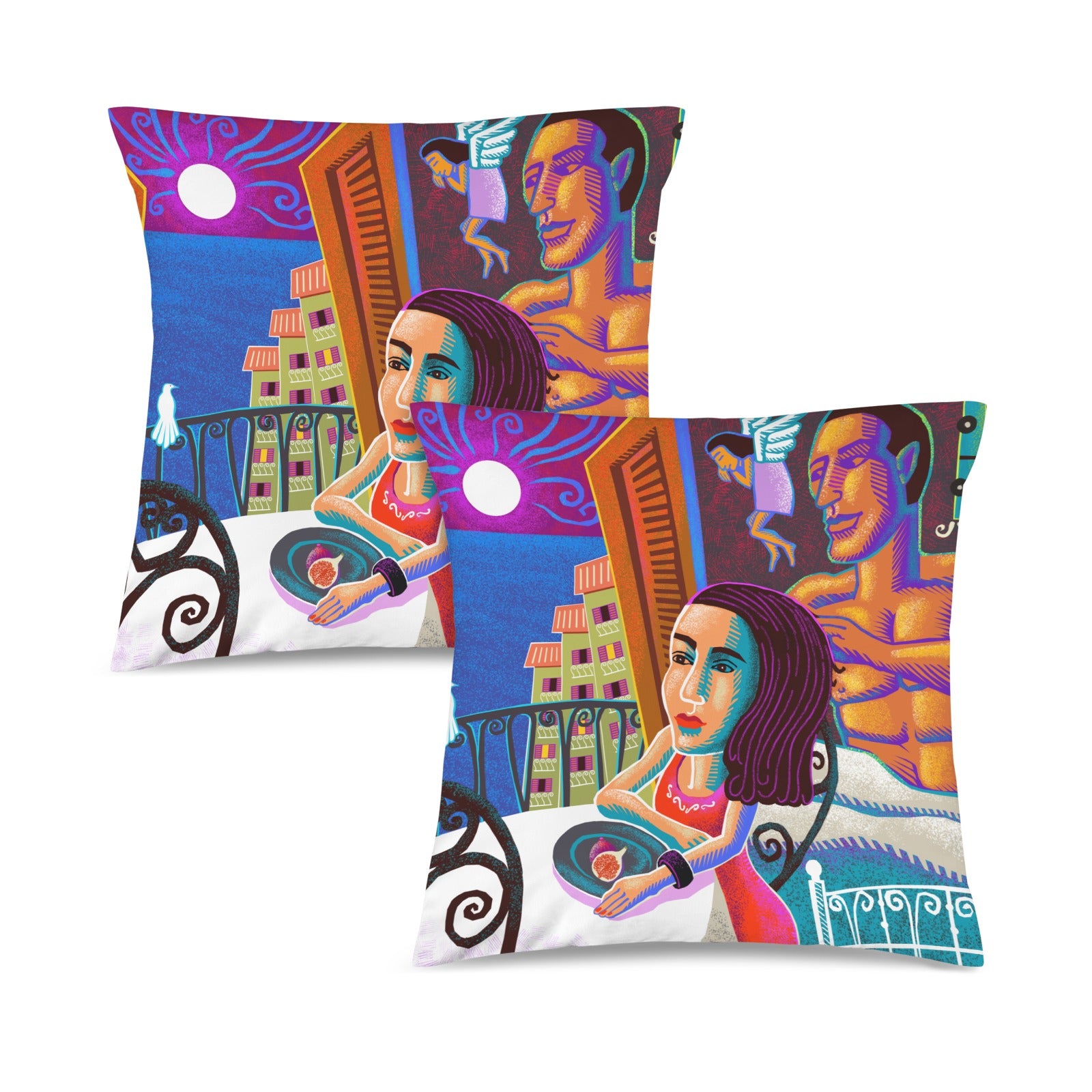 Lady and Moon Velvet Pillow Case 18x18inch (Set of 2)