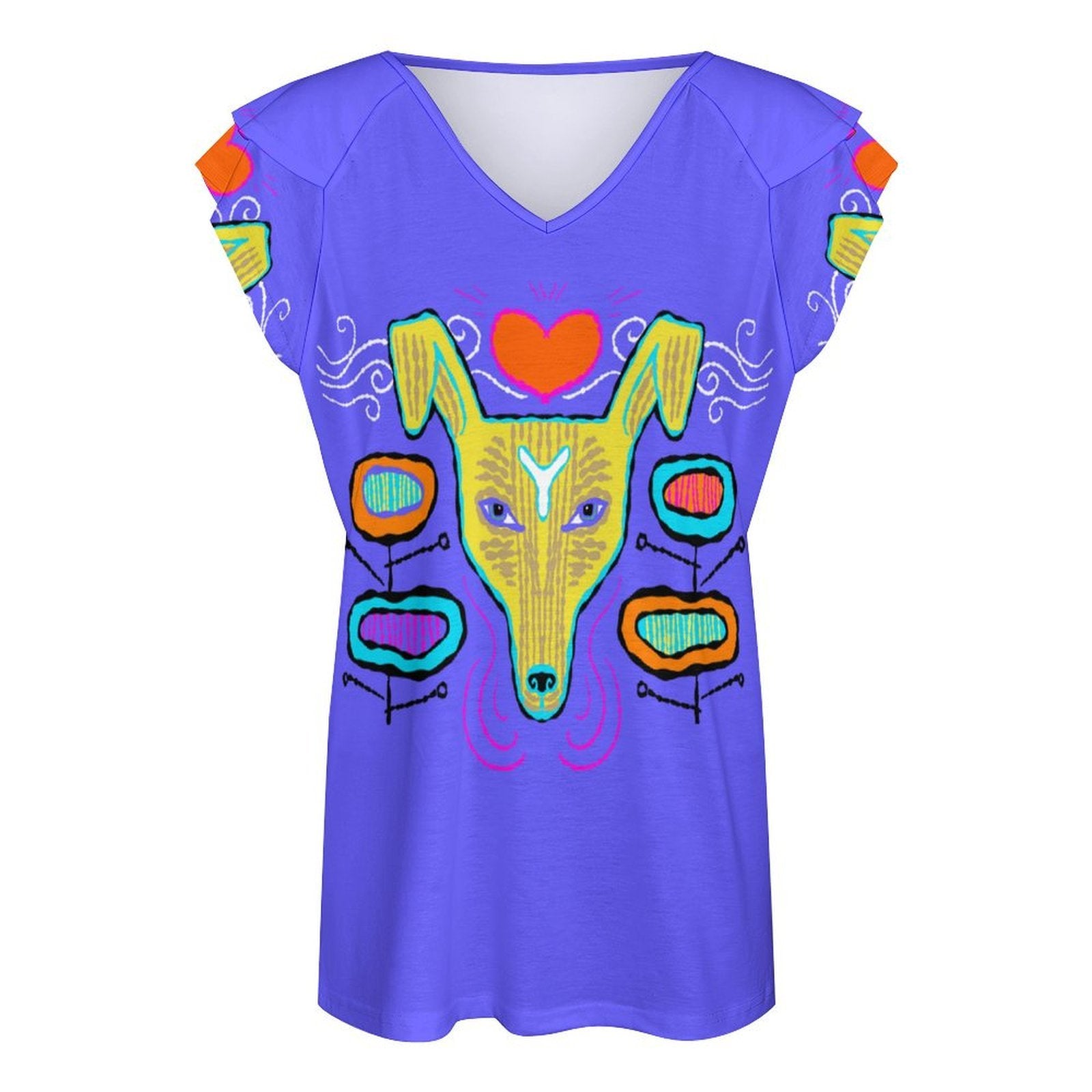 Yallow Dog T-Shirt Women's Ruffle Sleeve V-Neck T-Shirt