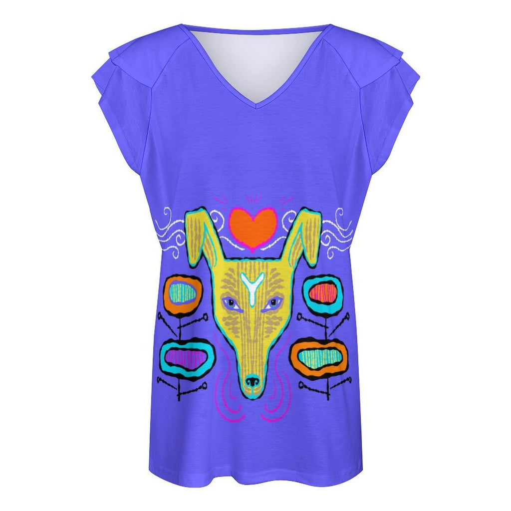 Yallow Dog Women's Ruffle Sleeve V-Neck T-Shirt