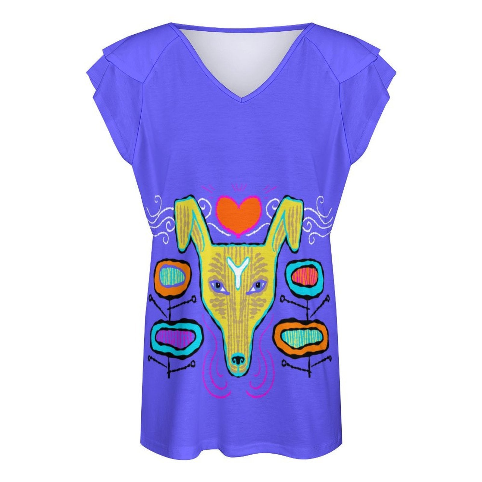 Yallow Dog Women's Ruffle Sleeve V-Neck T-Shirt