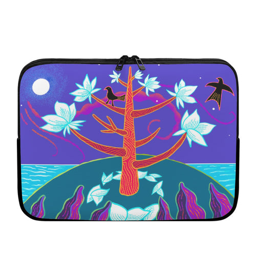 17-Inch Laptop Sleeve – Magnolia Botanical Print, Water-Resistant Neoprene, Dual-Zip