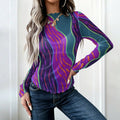 Women's High Neck Mesh Top – Botanical Print