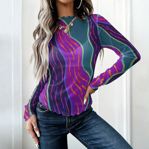 Botanical High Neck Long Sleeved Mesh Top