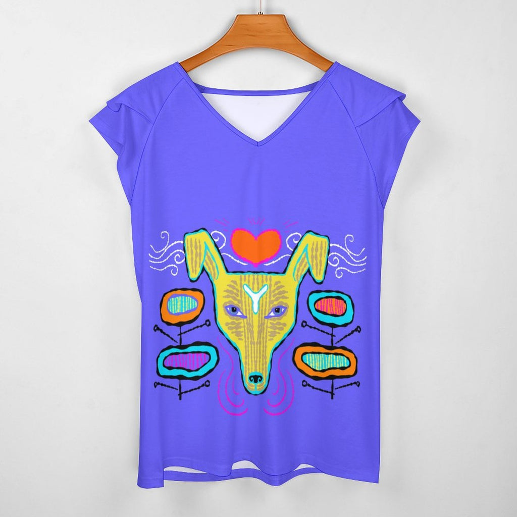Yallow Dog Women's Ruffle Sleeve V-Neck T-Shirt