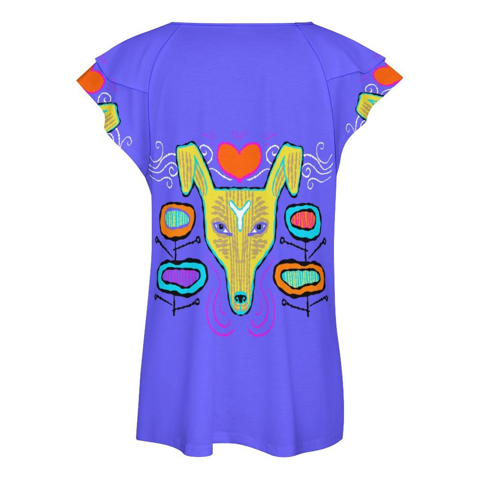 Yallow Dog T-Shirt Women's Ruffle Sleeve V-Neck T-Shirt