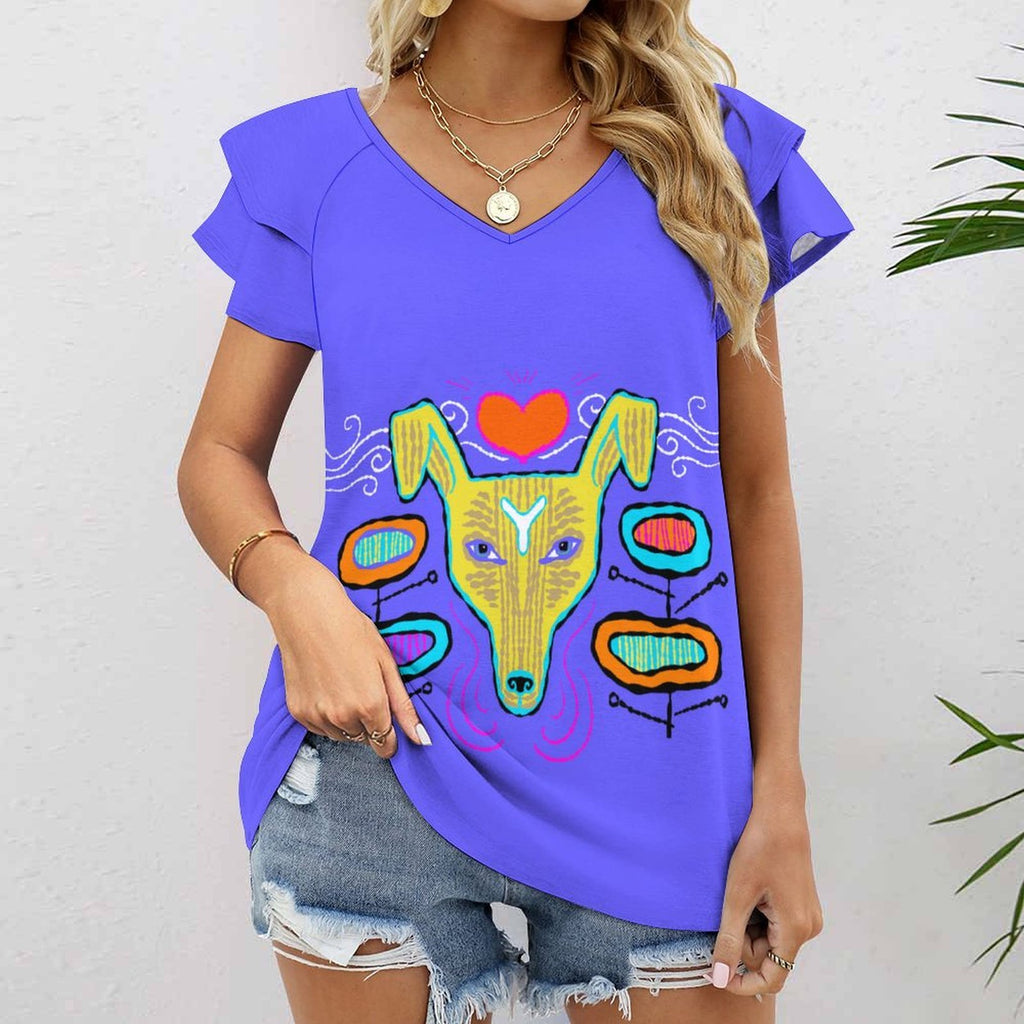 Yallow Dog Women's Ruffle Sleeve V-Neck T-Shirt