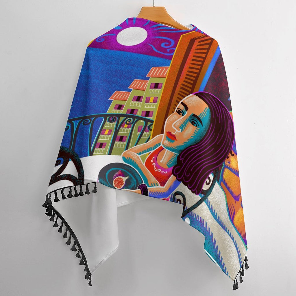 Women's Tassel Cape – Lady and Moon Celestial Print